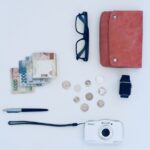 Vacation Money - camera, pen, eyeglasses, watch, coin, and banknote