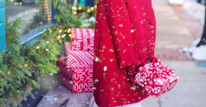Seasonal Fashion - Woman Holding A Christmas Gift